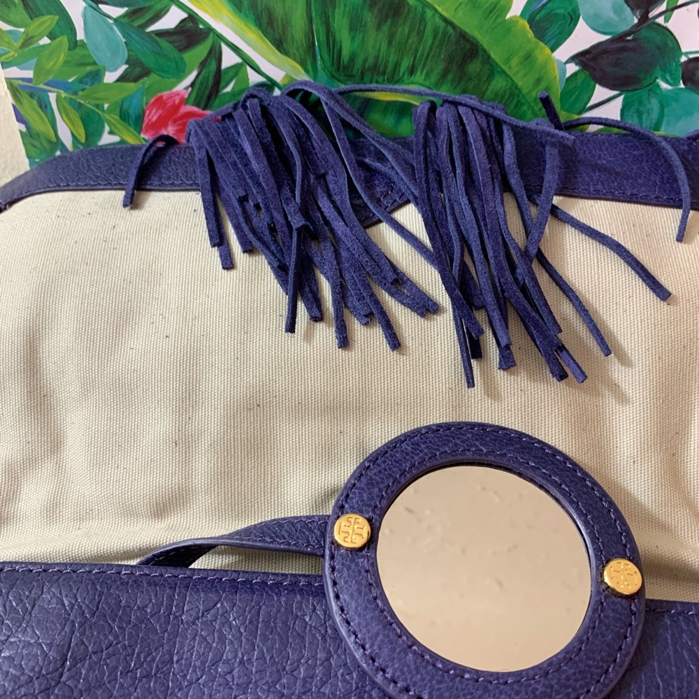 TORY BURCH PURPLE SAWLA LEATHER SUEDE CLUTCH GUC M - Picture 14 of 16